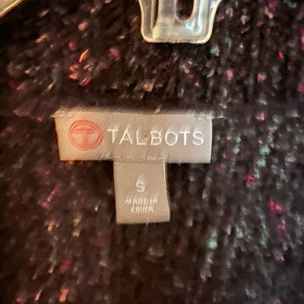Talbots Size Small Open Front Cardigan in Black with multi color stitching - Picture 2 of 5